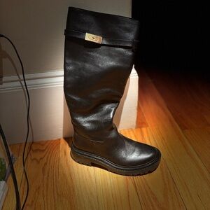 Black Leather Knee-High Boots